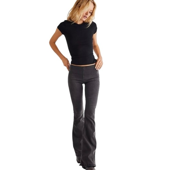 Free People Gray Penny Pull On Stretch Denim Flare Retro Jeans Women’s 27 - Picture 5 of 15